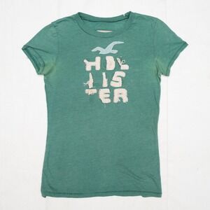 Vtg 2000s Y2k Thrashed Hollister Faded Womens Baby T Shirt Green Medium Single